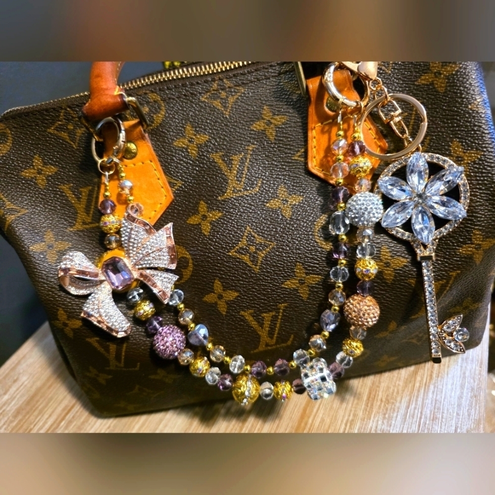 2pc Sparkling Bow and Key Handbag Charms Set